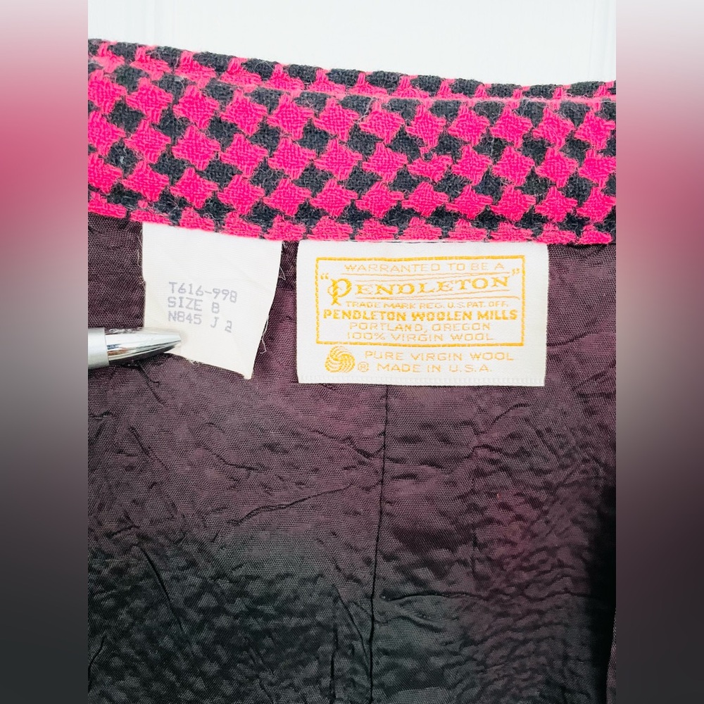 American vintage classic Pendleton blk/pink houndstooth skirt sz Small 100% wool - Picture 4 of 10